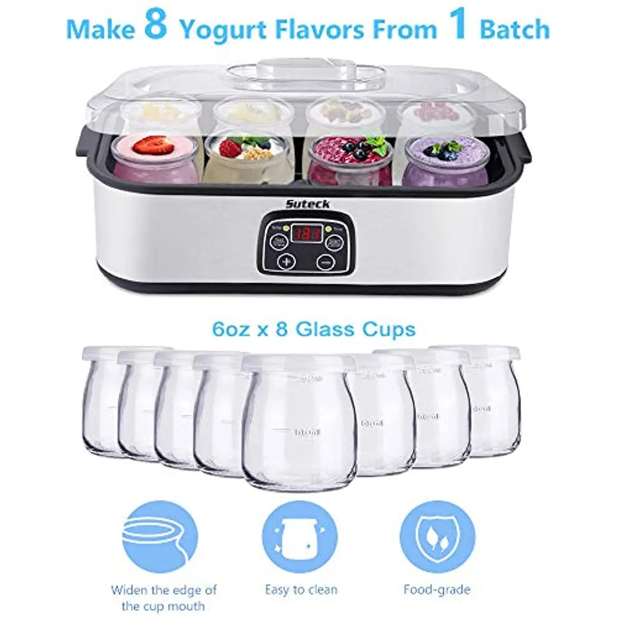 LynTorin Automatic Digital Yogurt Maker Machine with Adjustable Temperature  & Time Control, 8pcs Glass Jars 48 Oz Auto Shut Off - AliExpress