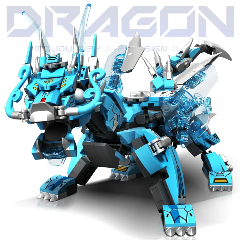 Superhero Mecha Building Blocks 2 in 1 Transforming Robot Blue Dragon Animal Bri