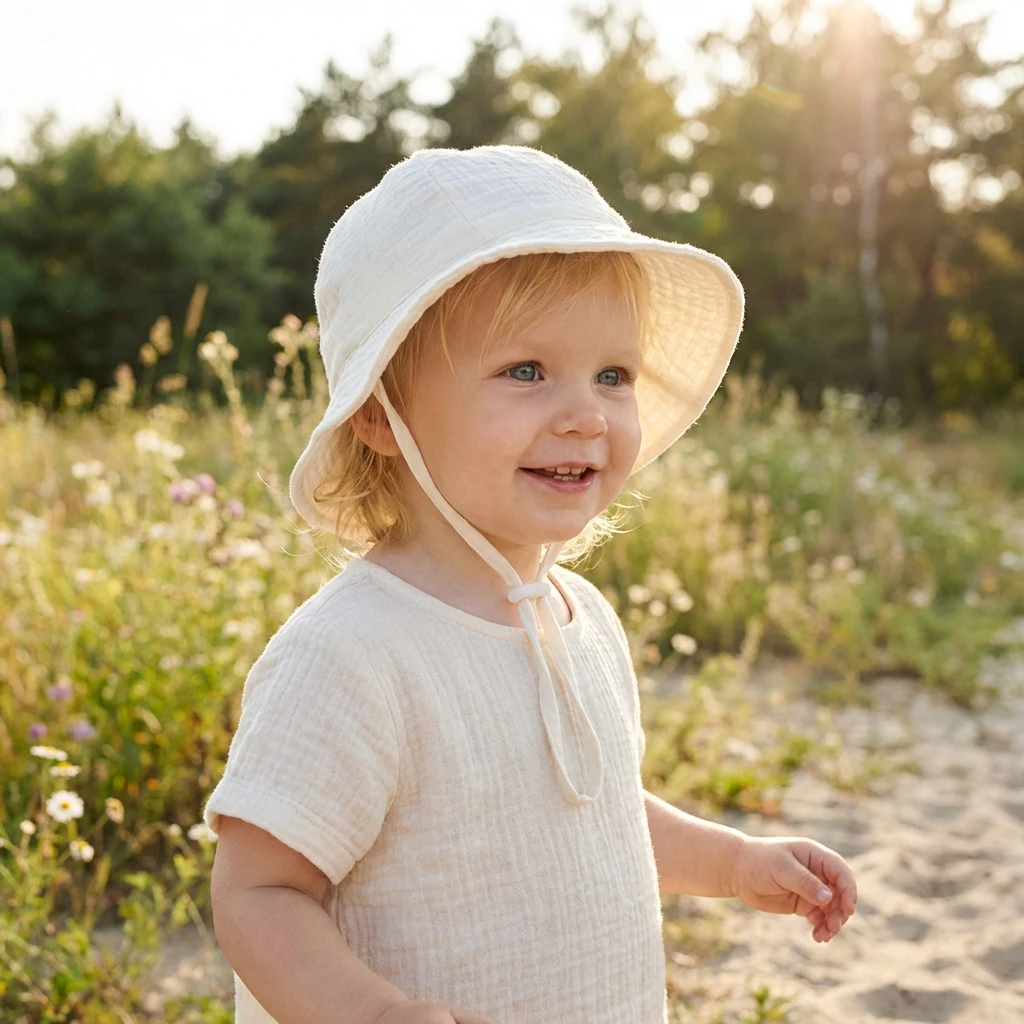 INS 베이비 순면 베이신햇 자외선 차단 통기성  벙거지 모자 단색 어린이 햇빛 가리개 모자