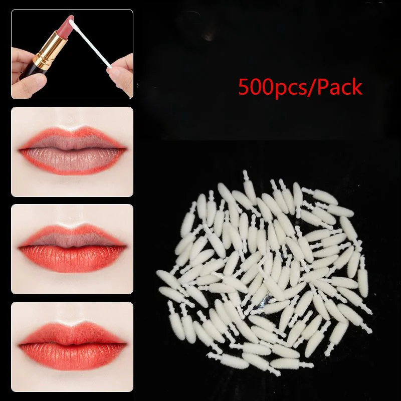 

500pcs Disposable Lip Brush Cotton Head Replacement Head For Lipstick Lip Gloss Applicator Eyelashes Extension Cosmetic Tools