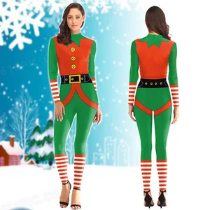 Christmas Jumpsuit Women Cosplay Costume Carnival Catsuit Holiday Party Bodysuit 3D Printing Adult Clothing Fantasia Zentai