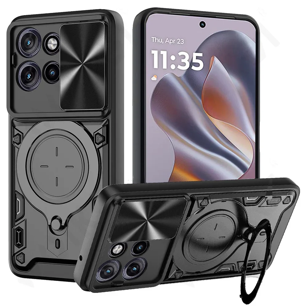 JIAFEI Handyhülle Für Motorola Moto G54 5G - Mit Kamera-Schiebedeckel & Ring-Ständer, Stoßfest (Rot)
