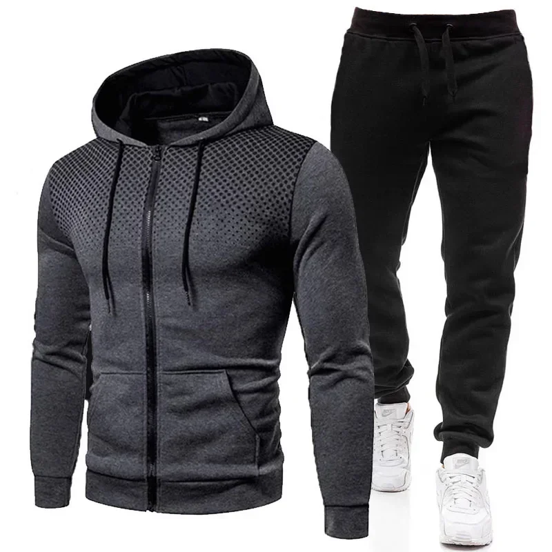 Fashion Print Tracksuit for Men Zipper Hooded Sweatshirt and Sweatpants Two Pieces Suits Male Casual Fitness Jogging Sports Sets 3