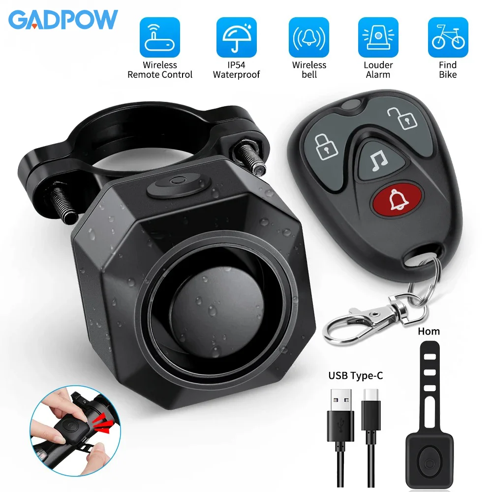 Gadpow Fiets Alarm Draadloze Waterdichte Fiets Trillingen Alarm Usb Opladen Afstandsbediening Motorfiets Alarm Beveiliging