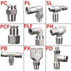Quick Release Fitting Pneumatic Connectors 304 Stainless PCF PL PLF SL PC PB 1/8 1/4 1/2 Push Into Hose Fittings