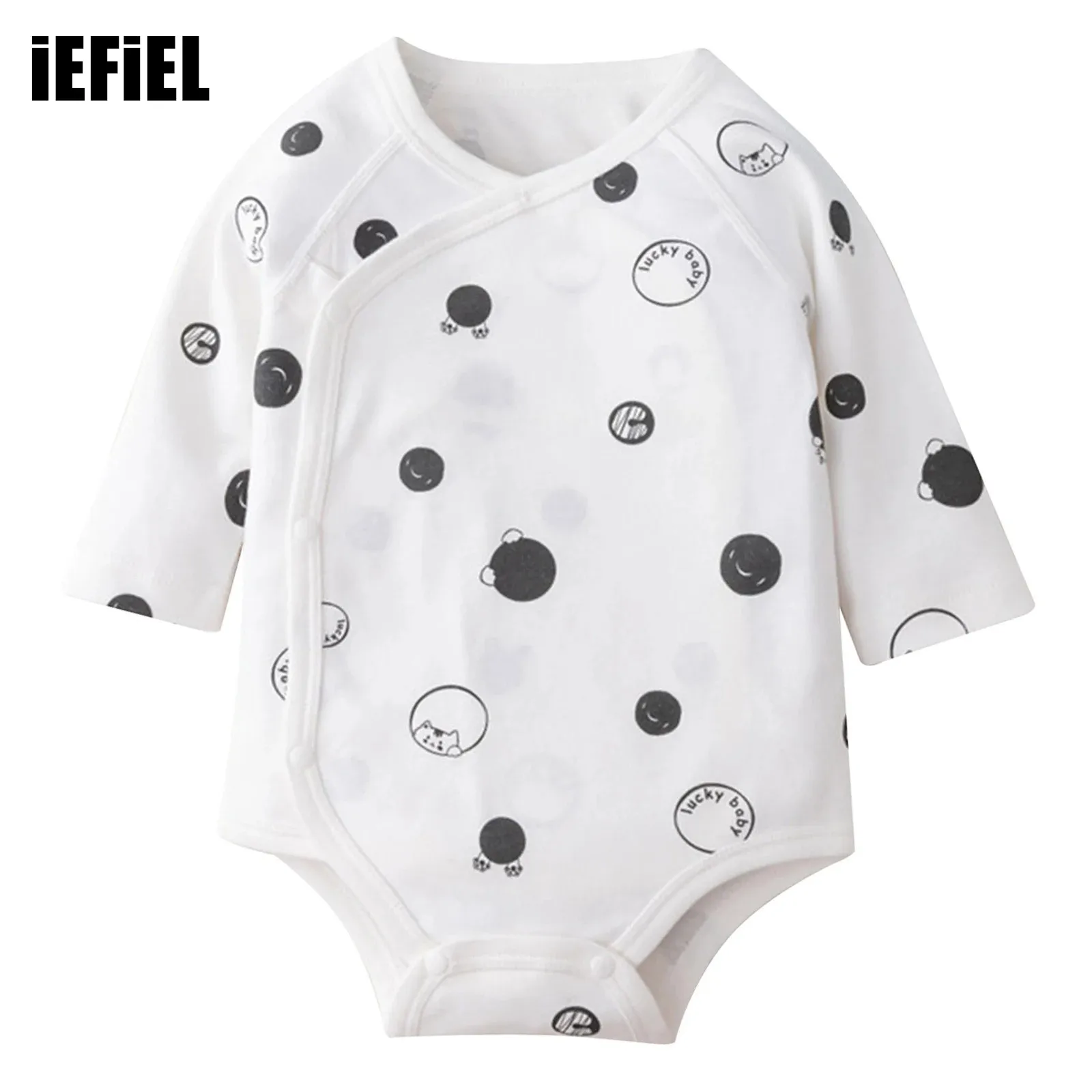 

Toddlers Baby Soft Cotton Romper Newborn V Neck Long Sleeve Slant Opening Press Buttons Bodysuit Baptism Jumpsuit