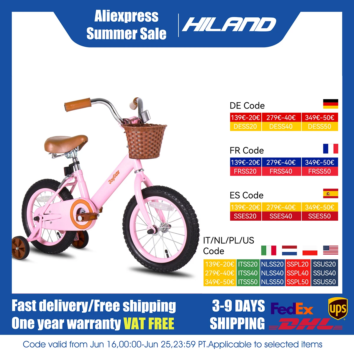 US warehouse Kids Bike 12 14 16Inch Bicycle for Boys Girls Ages 3-9 Years, Multiple Colors