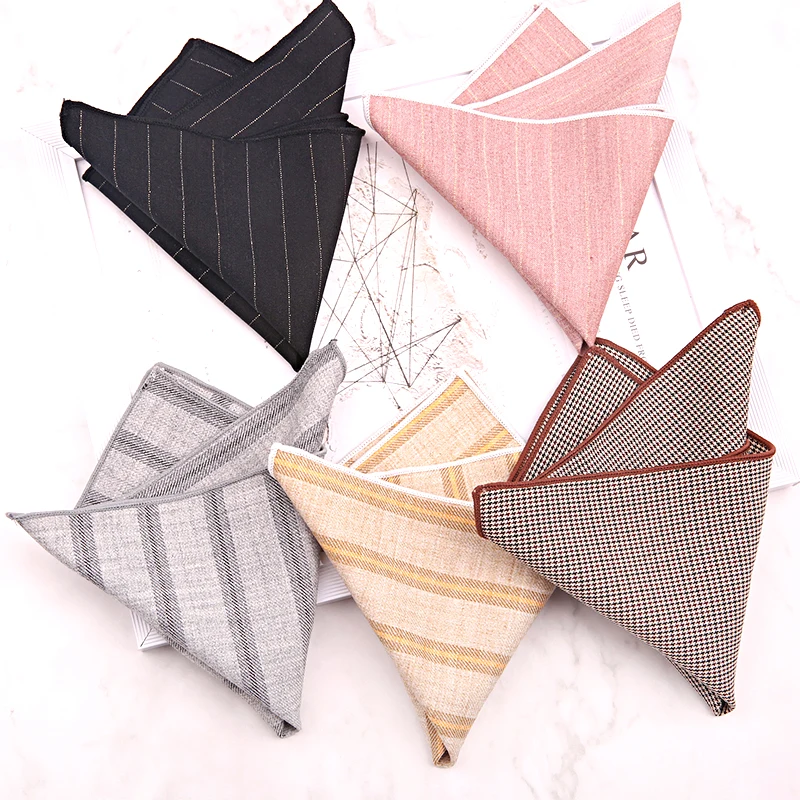 

Pure Cotton Men Handkerchief Vintage Plaid Striped Pocket Square Kerchief Classic Hanky Clothes Decor Wedding Party Suit Hankies