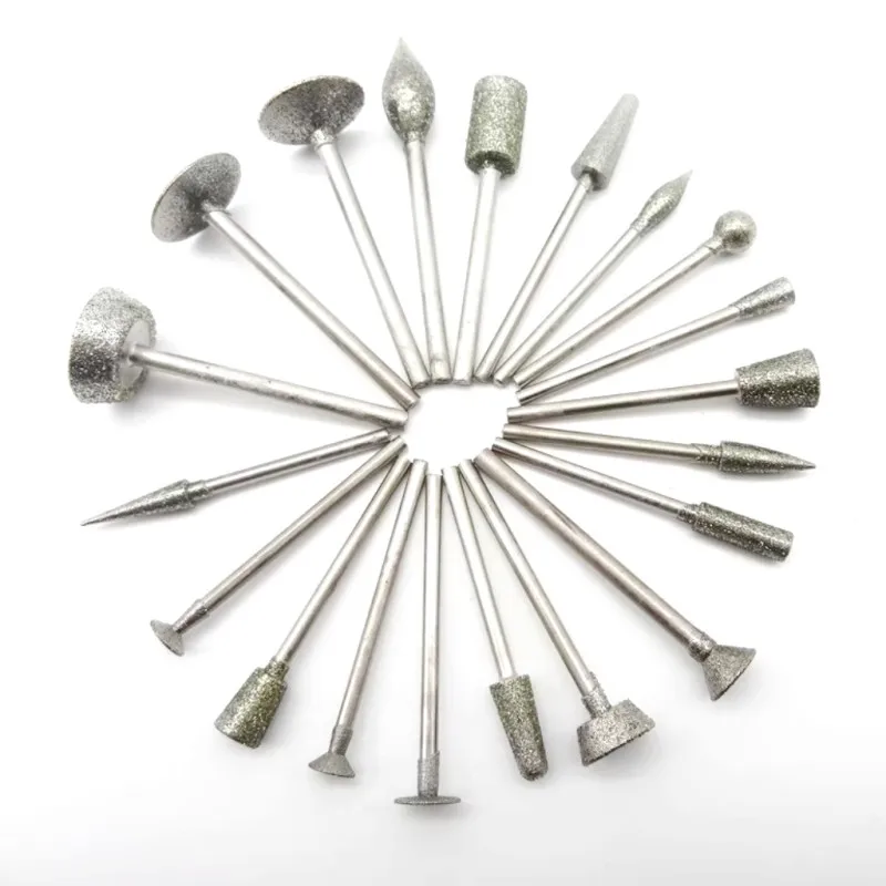 Diamond Grinding Drill Bit Set 20Pcs 3mm Shank Diamond Grinding Burr Needle Point Engraving Carving Polishing Glass Jade Stone Drill Bit Rotary Tool Set