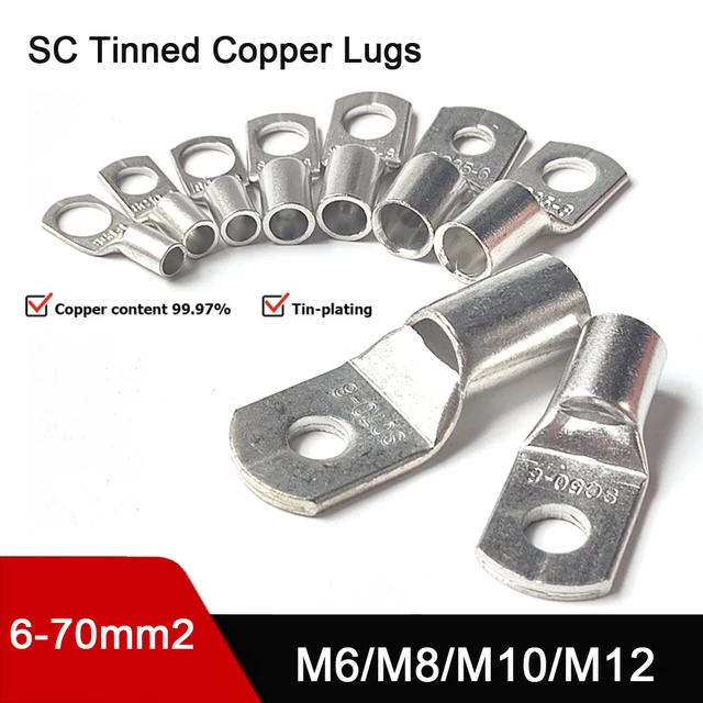 2/5/10/20/50Pcs 6-70mm2 M6 M10 M8 M12 ทองแดงลวดจมูก CRIMP SC ประเภท Lugs แหวนสายเชื่อมต่อชุด SC25-8 SC35-8 1