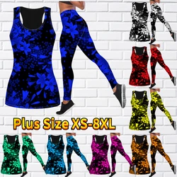 Women's Two Piece Yoga Set Fashion Casual Sports Tank Top Yoga Set 3D White Lily Print Sportswear Set XS-8XL