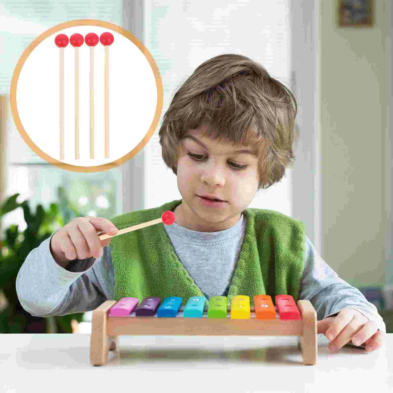 

Wooden Drumsticks Durable Mallet Percussion Accessory With Wood Handle Instrument Supply For Kids Children Toddler (Red)