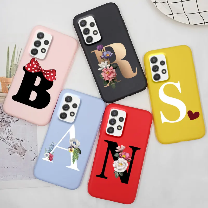 A53 5G Custodia Alfabeto Lettera Custodia In Silicone Per Samsung Galaxy A53 Custodia In Tpu Morbida Con Fiocco Floreale 6.5 "A 53
