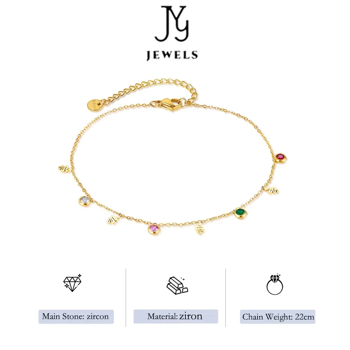 【JYJZZ164】22cm fashion niche design stainless steel with colored stones simple and versatile anklet for women.