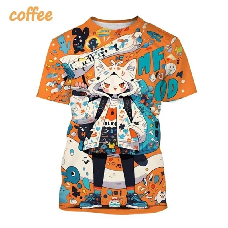 

New Cartoon Graffiti 3D Printed T-shirt Comic Characters Hand-painted Art T Shirts Short-sleeved Men's And Women's Kids Tops