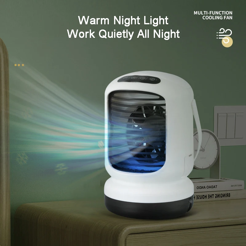 

Portable Air Conditioner Electric Fan 1000ML Water Tank Mini Air Cooler 6 Speeds Mute Night Light Spray Cooling Fan Home Office