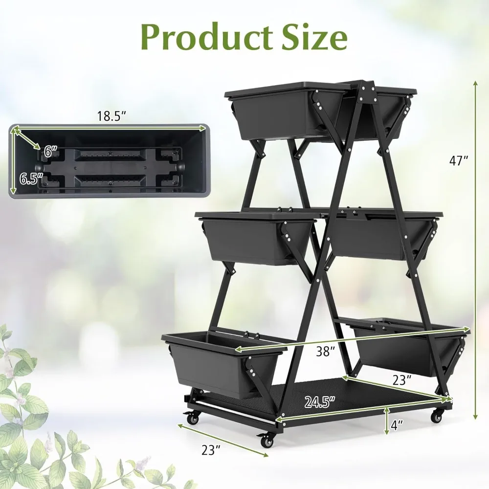 Plant Stand. 6-Tier Rolling Raised Garden Bed, Vertical Planter Stand on Wheels with 6 Garden Boxes, Storage Shelf