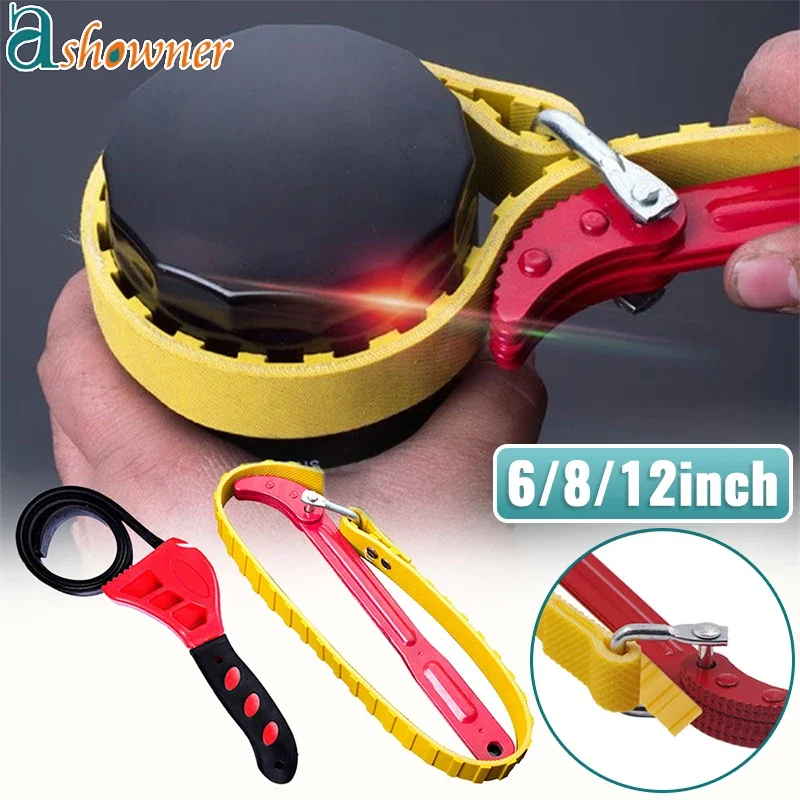 6/8/12inch Belt Wrench Adjustable Oil Filter Puller Strap SpannerChain Tools Household Cartridge Disassembly Strap Opener Tool