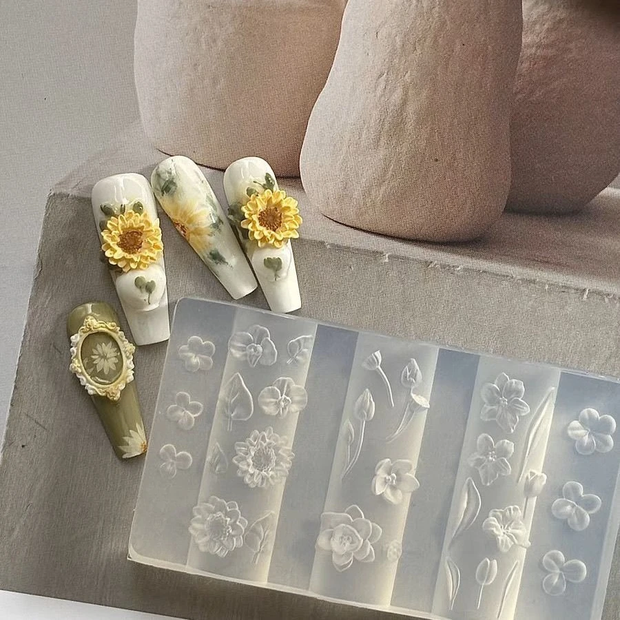 1개 3D 장미 튤립 연꽃 DIY 디자인 실리콘 네일아트 네일 몰드 아크릴 몰드 은방울꽃 네일아트 데코레이션 네일