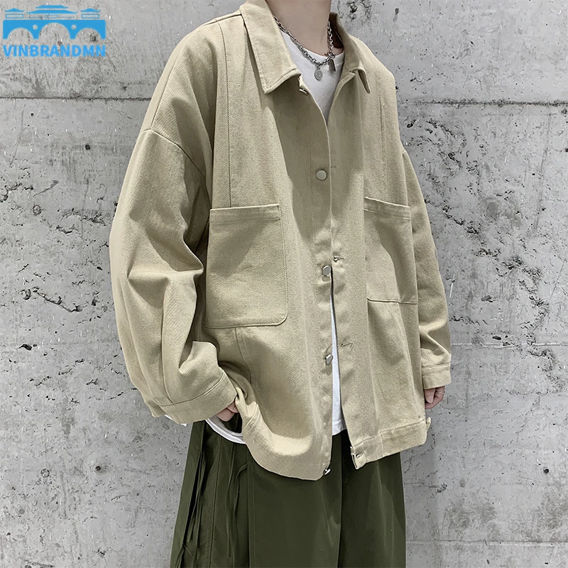 

2022 Large Size Men's Korean Version Loose Work Jacket Retro Single-breasted Solid Color Denim Jacket Couple Autumn Coat Jacket