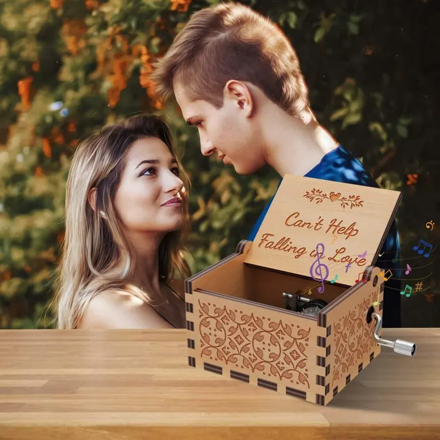 Fa Metszet Vintage Music Box Kézi Forgatott Zene Doboz Barátnő Felesége Nem Tud Segíteni A Szerelmes Születésnapi Ajándékok Ajándékát - Image 2