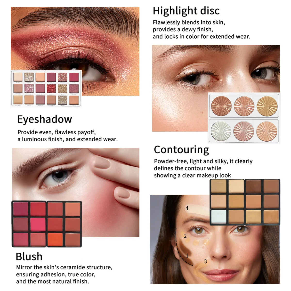 48 Colour Paper Palette Blush Concealer Highlighter Contour Eyeshadow 4in1 Set with Makeup Brushes Stage Professional Makeup Set 2