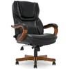 Executive Office Chair Wood Accents High Back Ergonomic Lumbar Support Adjustable Bonded Leather 2