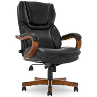 Executive Office Chair Wood Accents High Back Ergonomic Lumbar Support Adjustable Bonded Leather 2