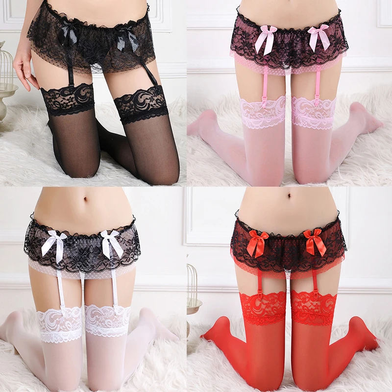 

Sexy Lingerie Stocking With Suspender Garter Belt for Women Stylist Trendy Lace Top Thigh High Stockings Fishnet Pantyhose