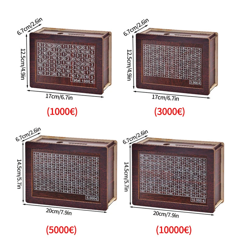 Wooden Piggy Bank Wooden Money Box Piggy Bank Cash Box Wooden Money Box Counter Wooden Piggy Bank Cash Boxes Savings Goals 1000/3000/5000/10000 Euro