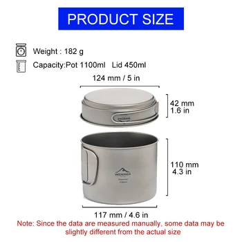 Widesea Ultralight Titanium Camping Pot 1100ml Foldable Handle Portable Outdoor Cookware with Mesh Bag for Backpacking Hiking Tr 2