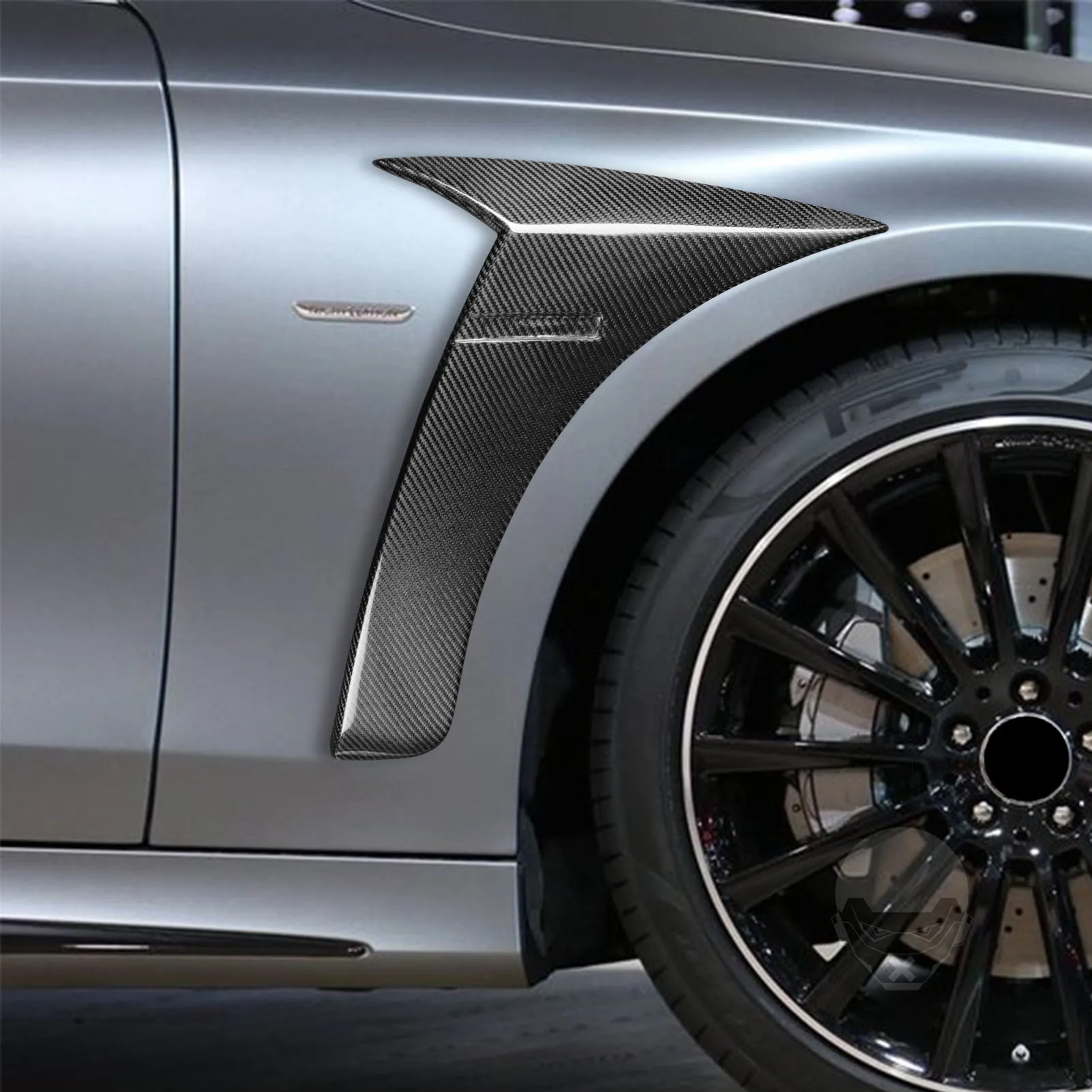 메르세데스 벤츠 S-클래스 W222, S400, S500, S550, S600, S63, S65, AMG 2014-19 용, 실제 탄소 섬유 사이드 에어 벤트 펜더 핀 스플리터 트림