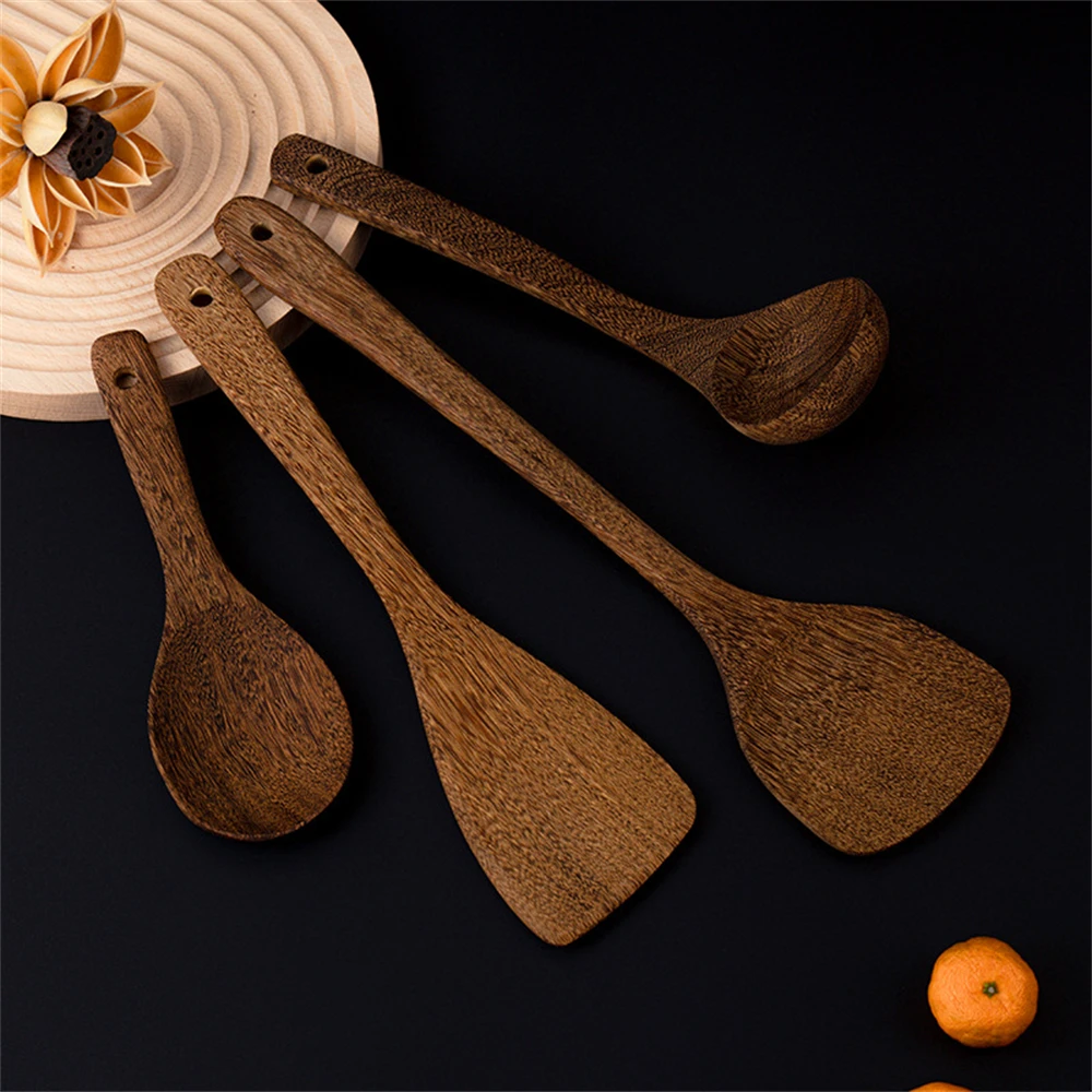 Natural Wood SpatulaTableware Kitchen Long Rice Colander Soup Skimmer Cooking Spoons Scoop Kitchen Reusable Utensils Set