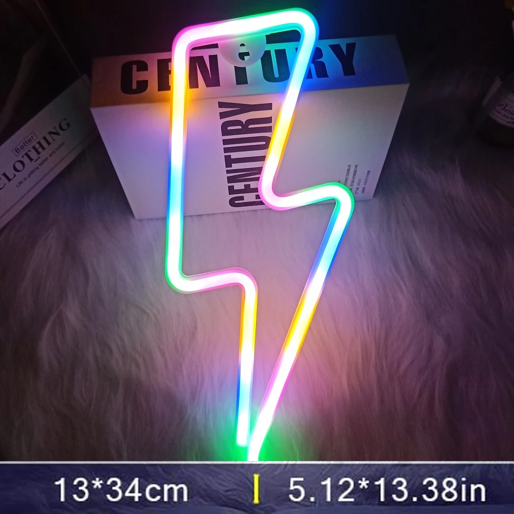 Neon Lightning Bolt LED Sign - USB-Powered Decorative Wall Light