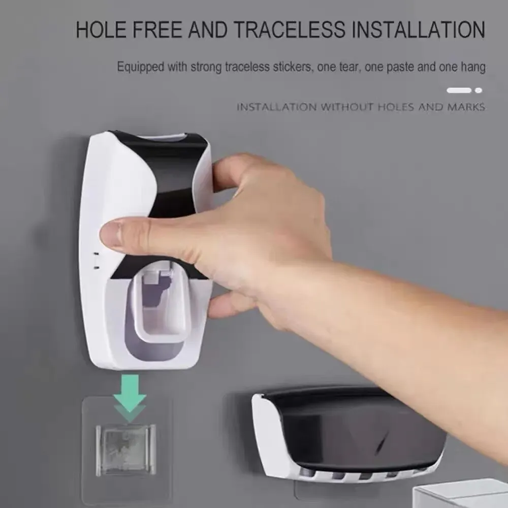 Toothbrush Holder 1Set With Automatic Toothpaste Dispenser Wall Mounted Toothbrush Storage Rack Bathroom Toothpaste Squeezer