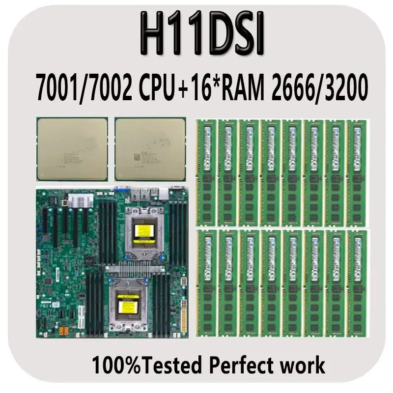 003 H11DSI Rev 2.0 마더보드 + 2개 EPYC 7402 7452 7F32 7352 7302 7282 7272 7262 7252 7D12 16채널 메모리 RAM DDR4