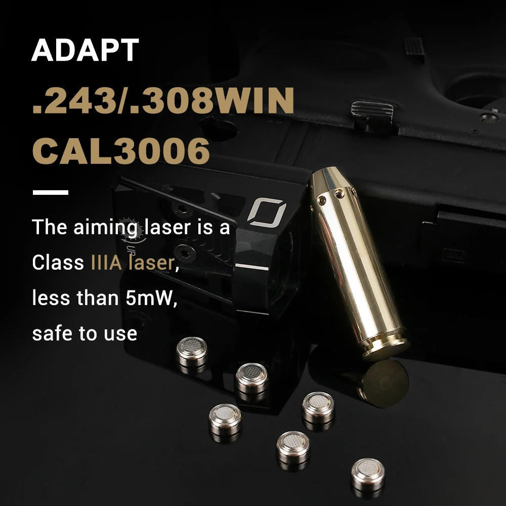 Tactical Red Dot Laser Boresight fit 243 308WIN 7MM 08REM 3006Cal Cartridge Bore Sighter for Pistol Rifle Scope Hunting Airsoft
