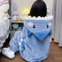 Cartoon Cute Shark Women's Hooded Sleepwear Kigurumi Unicorn Winter Cosplay Pijama jumpsuit Female Christmas Party Loungewear 5