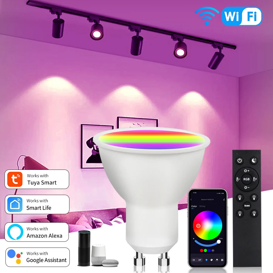 GU10 WiFi Smart Bulbs 220V 110V 5W 7W 9W Tuya Smart GU10 LED Lamp Spotlight RF 2.4G Remote Grounp Control Alexa Geogle Home
