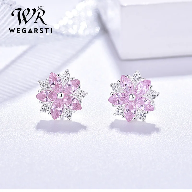 WEGARASTI Silver New Jewelry Earrings Woman Pink Cherry Earring Fashion Silver Earrings Wedding Earring