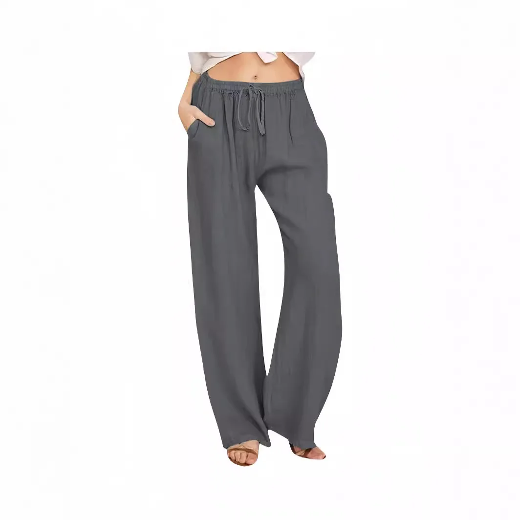 Women's Casual Pants Summer Wide Leg Drawstring Loose Wide Leg Belt Pocket