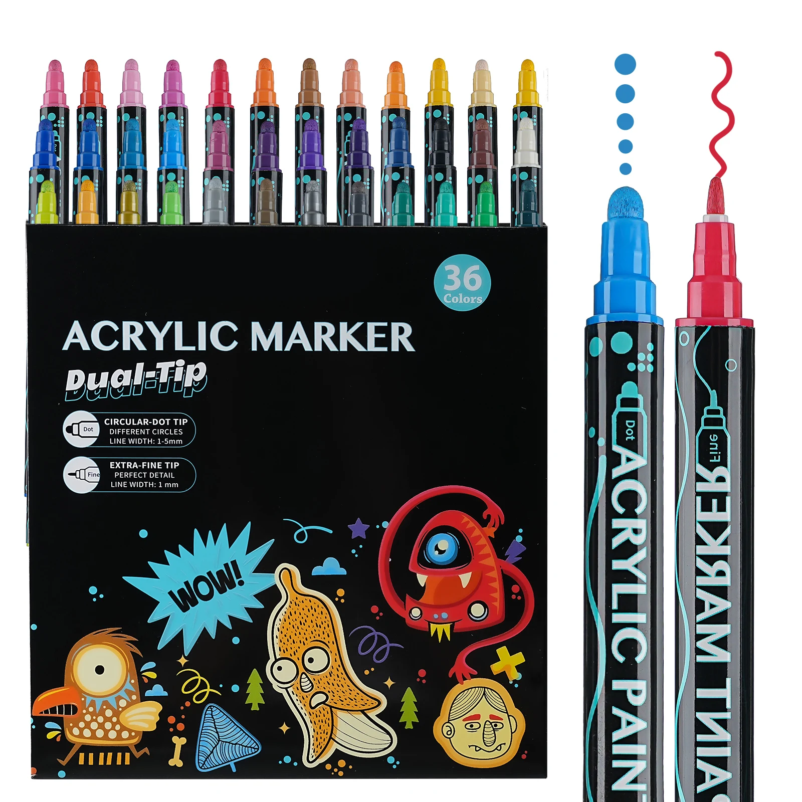 12/24/26/36 Packs Acrylic Paint Marker Pens Dual Tip Paint Markers Art Painting Dot Pen Portable Coloring Marker Pen acrylic paint markers,paint marker pen,paint marker pens,color marker pens,art marker pens,art markers
