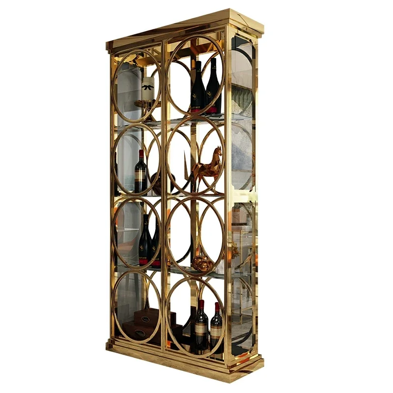 1Light luxury stainless steel glass screen partition cabinet living room decoration cabinet stainless steel wine USU 304