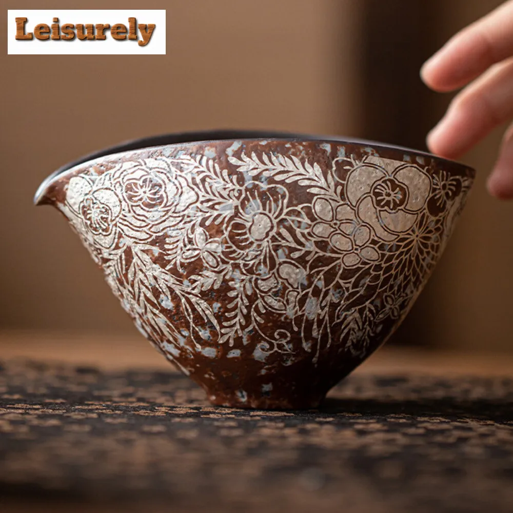 170ml Retro Gilded Silver Flower Tea Pitcher Ancient Old Rock Mud Coarse Pottery Chahai Coffee Justice Cup Tea Services Supplies