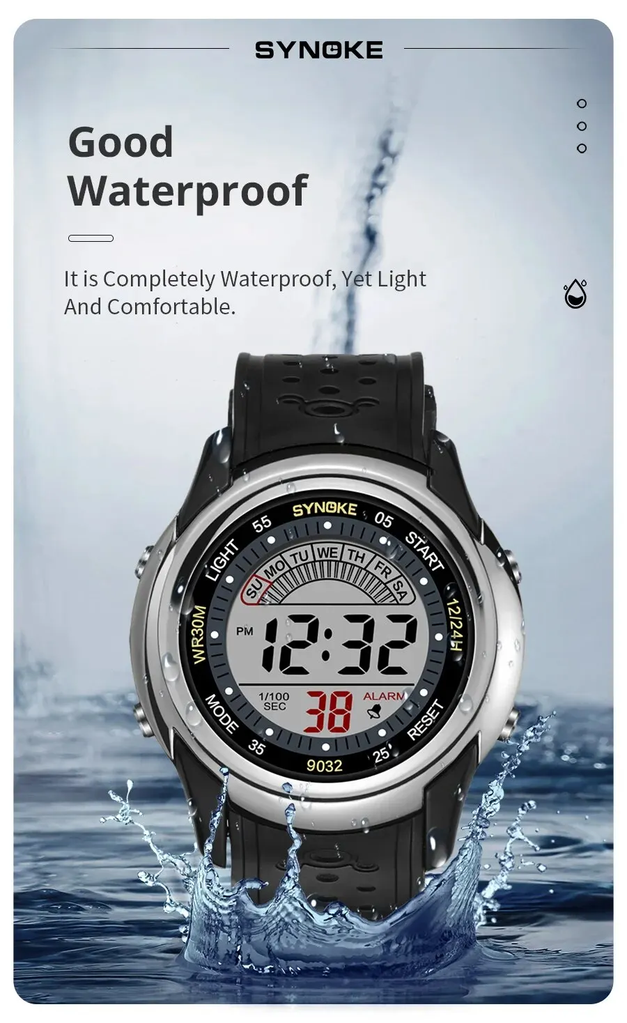 Synoke elektronische uhr für mans sport uhr multifunktions sport wasserdicht leuchtend led digital uhr junge studenten mode – Detail 4
