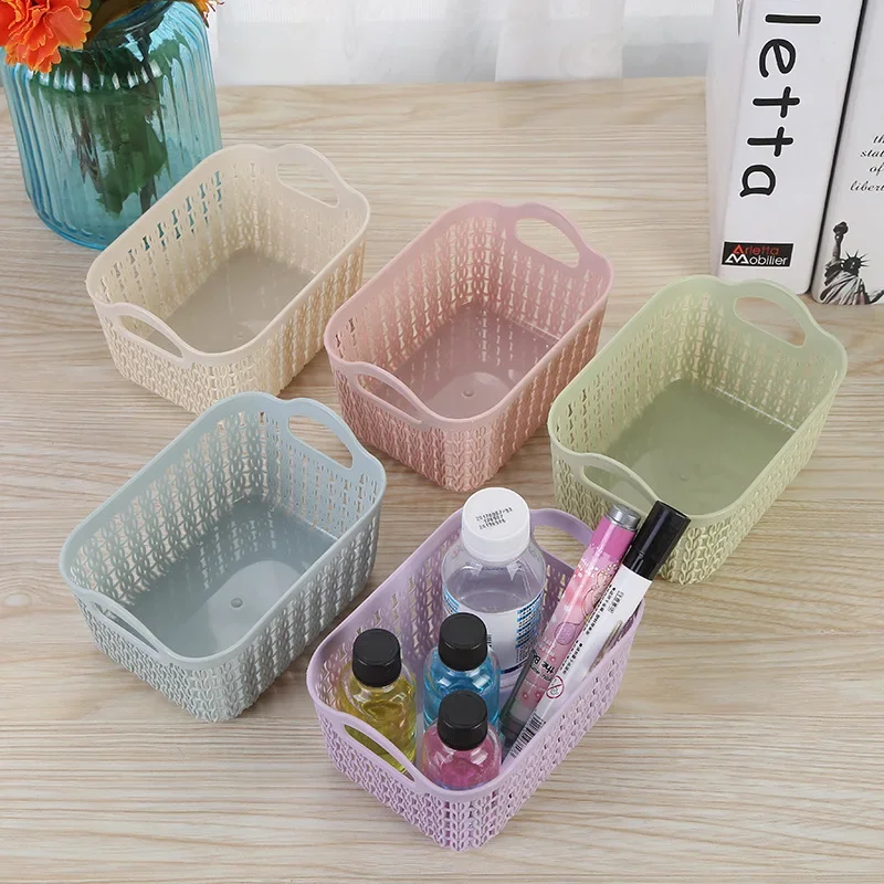 1pc Storage Basket Hollow Portable Sundries Carved Out Rattan Plastic Organizer Container Kitchen Home Office