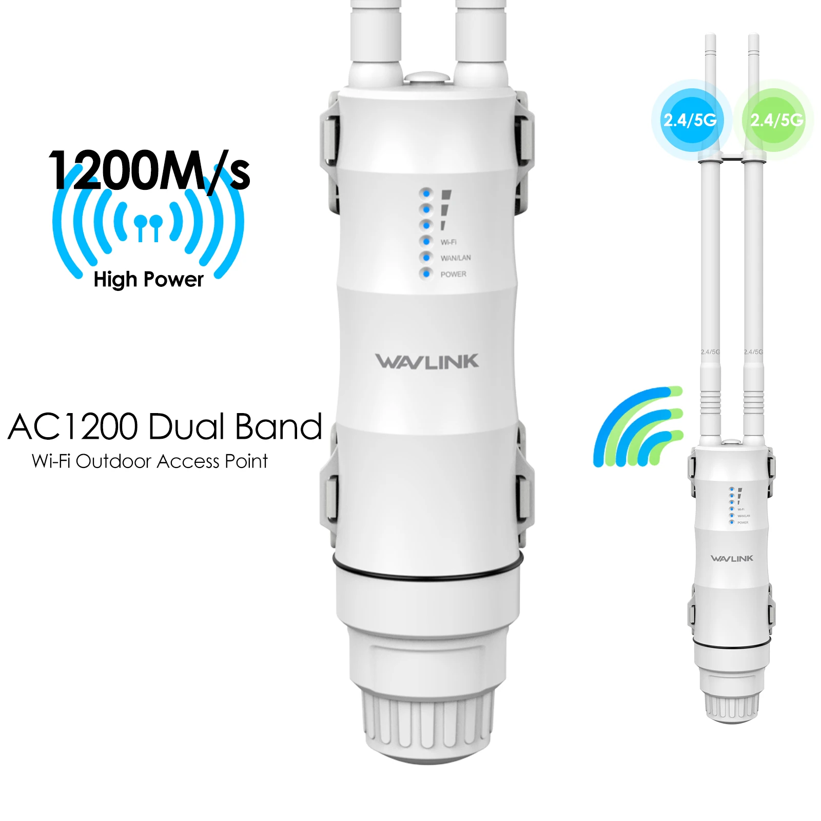 thumbnail image 1 of Extensor de rango WiFi para exteriores Wavlink, punto de acceso inalámbrico, banda dual, 2,4 G+5 Ghz, enrutador/repetidor WiFi de alta potencia, amplificador de señal POE, 1 of 5