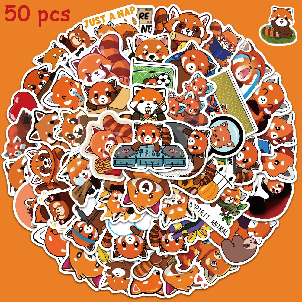 50pcs Cute Anime Red Panda Stickers Waterproof Vinyl Kids Toy Decals For Water Bottles Skateboard Phone Luggage Cars Stickers