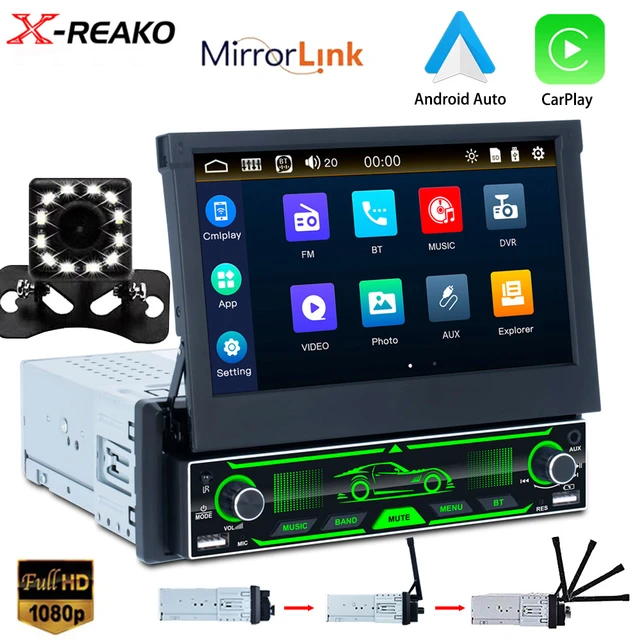 X-REAKO 1 Din Car Stereo Radio 7 inch Carplay Manual Retractable MP5  Player Touch Screen Bluetooth RDS AM USB Rear View Camera - AliExpress