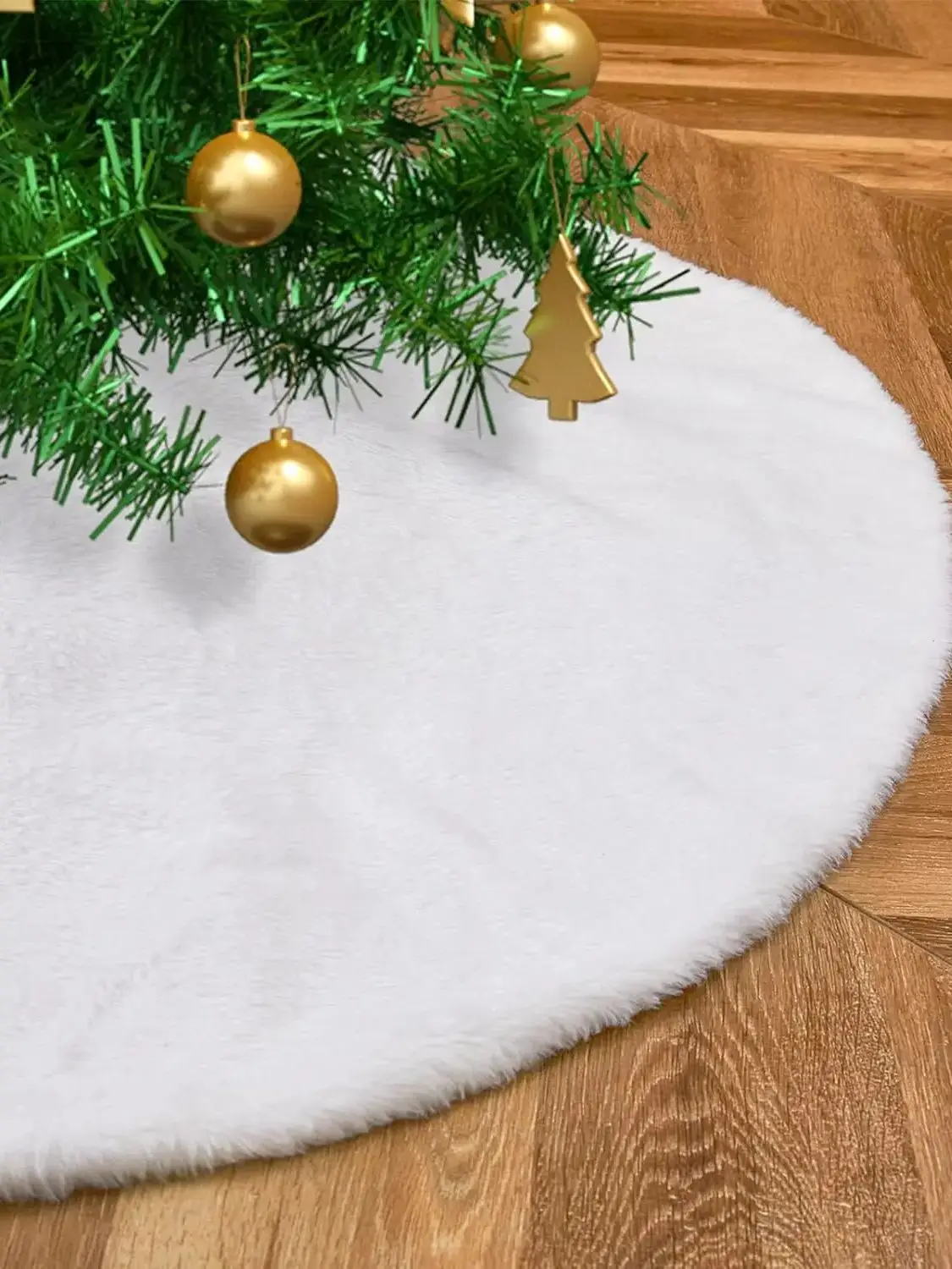 75CM Plüsch Weihnachtsbaum Rock Matte Weiße Schneeflocken Kunstpelz Weihnachtsbäume Fußabdeckung Röcke Basisabdeckung Neujahr Party Dekoration – Detail 3